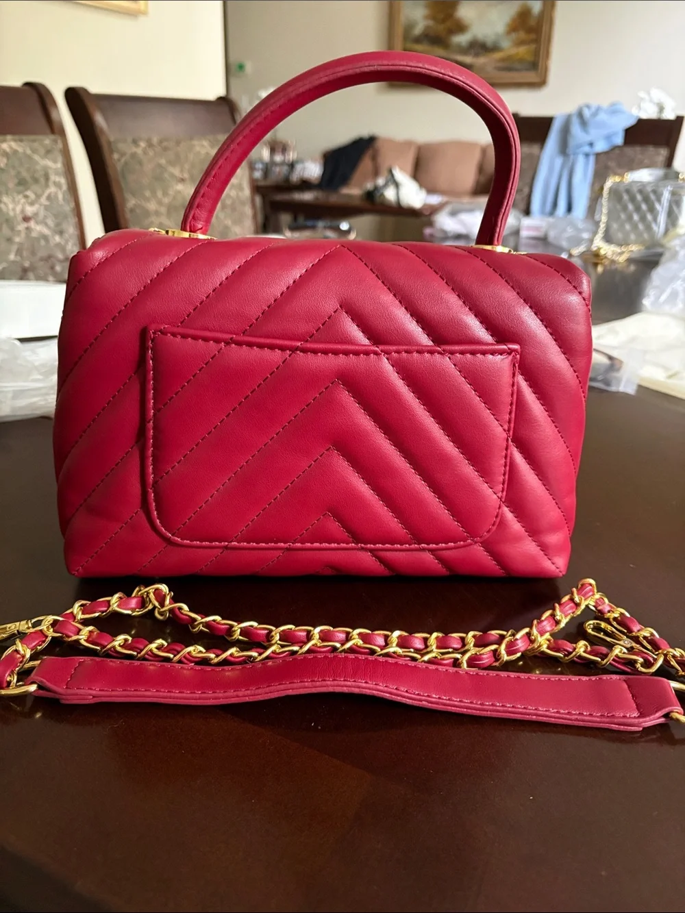 BRAND NEW!  Red Quilted Top Handle Bag with Gold Hardware